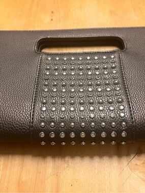 Studded Brown Leather Clutch